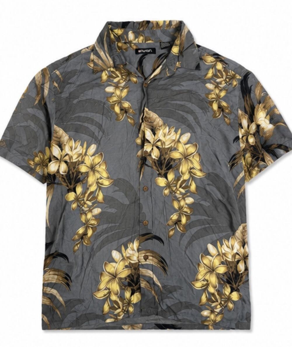 Puritan Shirt Mens XL Gray Short Sleeve Hawaiian Floral Button Up Tropical